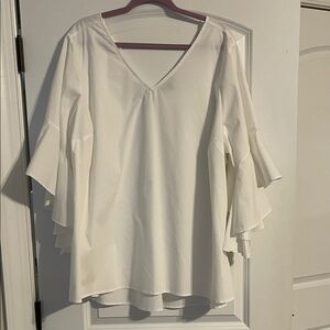 Lane Bryant White V-Neck Blouse Ruffled Sleeve Plus 24 tag removed but not worn